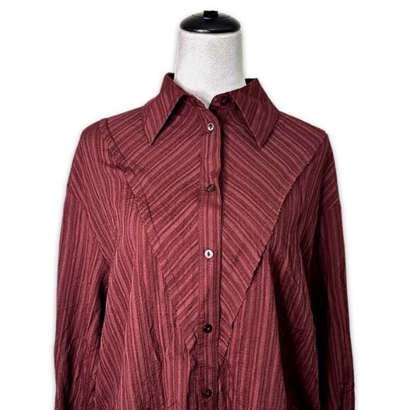 Topshop Striped Blouse Long Sleeves Button Up Front Panel Burgundy Women's 4 NWT - Picture 3 of 10